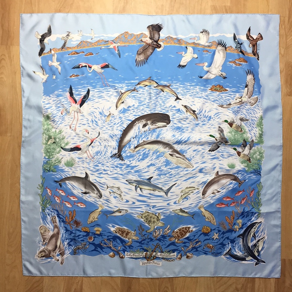 Authentic HERMÈS PARIS Large 100% Silk Scarf